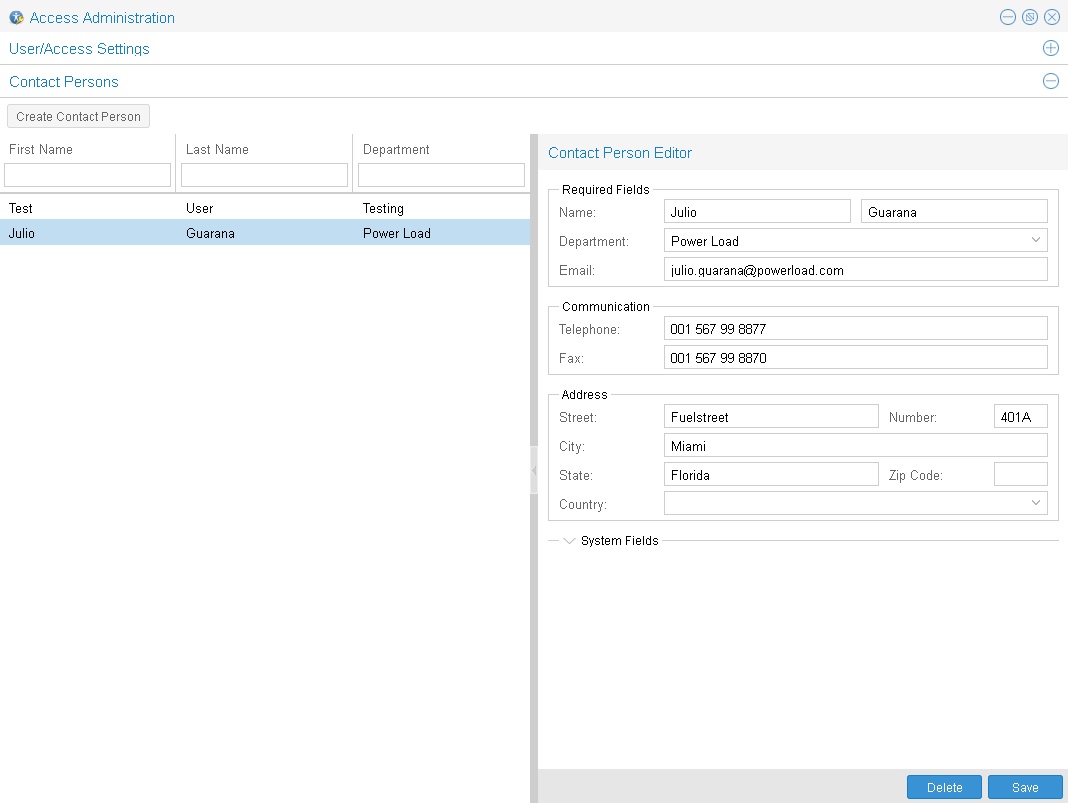 Delete contact persom