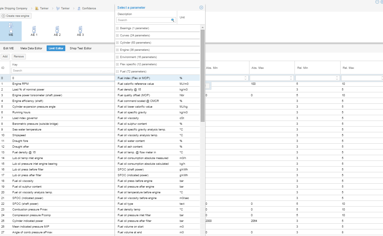 limit editor - select